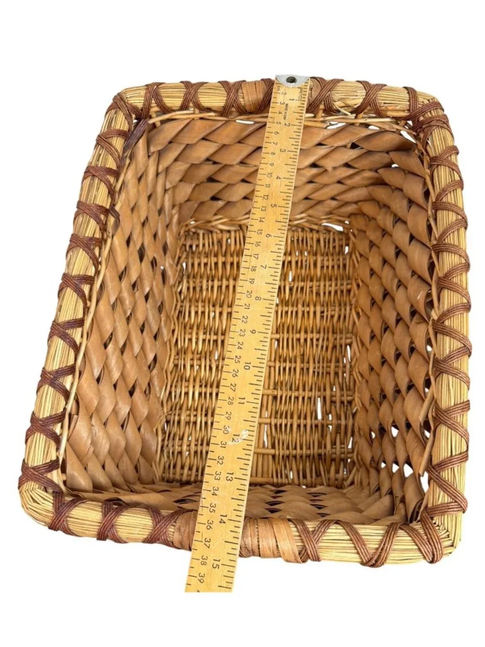 Vintage Hand woven Splint Basket with Intricate Curly Weave.